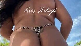 Married Prostitute Shows Tanned Ass In Bikini On Beach