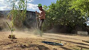 Taking Water To Farmhand Turns Into Outdoor Fuck With Monster Cock