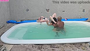 Pornstar With Tattoos Fucks Two Hotties By The Pool With Creampie Inside