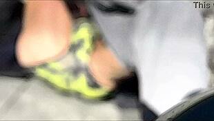 Blurry Sketchy Stretching And Intense Strip Outside In Underwear During Mild Winter