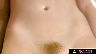 I watch horny babes Octavia and Hazel lick pussy during massage