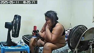 Fat stepmom shows her big pussy to stepson in homemade video.