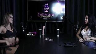 Morena demonstrates blowjob and shows huge tits