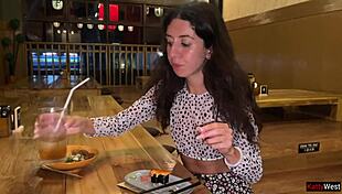 Sucking dick in sushi bar toilet, eating rolls with cum!