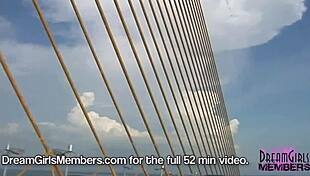 Topless Brunette Flashes Big Tits On Skyway Bridge