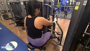 Wet Gym Training Without Panties Teases Trainer into Sweaty Home Fingering