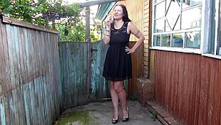 Curvy Brunette Milf Smokes Cigarette and Pees Outdoors in Amateur Fetish Video