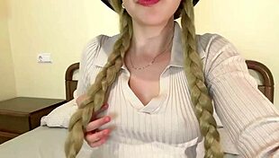 this cute blonde stepsister with long hair and big tits squirts deliciously in my room