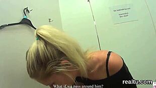 Czech beauty feels intense temptation in the mall.