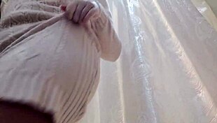 Italian stepmother flashes ass and hairy pussy in dressing room