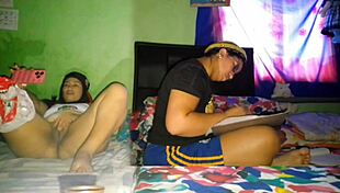 Masturbating Huge Pussy While Stepsister Studies!