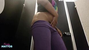 Wet Gym Training Without Panties Teases Trainer into Sweaty Home Fingering