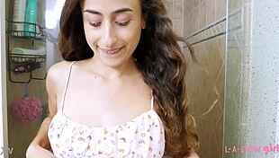 Attractive Teen Brunette Enjoys a Refreshing Shower in Private Moment