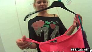 Czech beauty feels intense temptation in the mall.