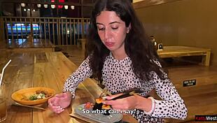 Sucking dick in sushi bar toilet, eating rolls with cum!