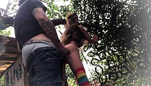 redhead uses sex toy in backyard for subtle fun