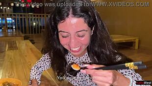 Sucking dick in sushi bar toilet, eating rolls with cum!