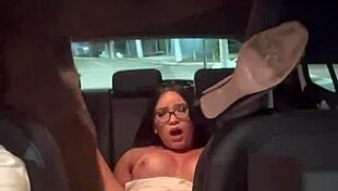 Hot asian babe rides uber driver while fiancé heads to big black cock. Public outdoor blowjob with monster cock.