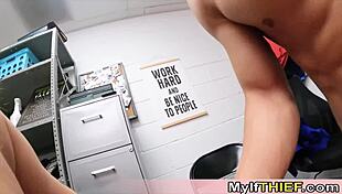 Slutty MILF and her stepdaughter get caught shoplifting and must pay with threesome