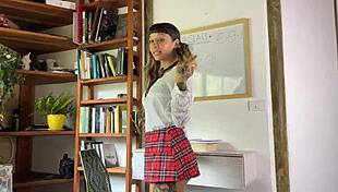 Blonde seduces teacher in classroom for wet pussy fantasy