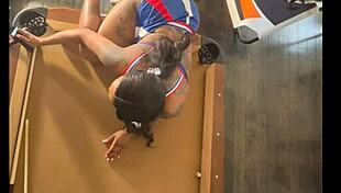 cheerleader gets bent over and fucked sloppy at the pool hall