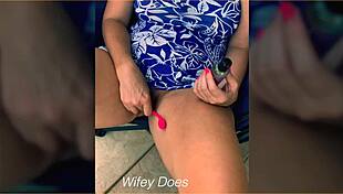 Wife asks, 'see me use lush on shaved pussy on balcony?'