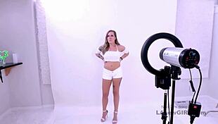 gorgeous brunette feels cum during modeling audition massage with daddy