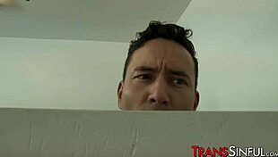 Cute shemale Isabella Sorrenti sucks big cock at gloryhole