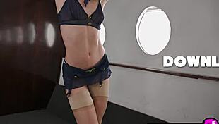 Petite stewardess Kiara Cole poses in uniform before her first flight, undressing slowly
