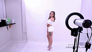 gorgeous brunette feels cum during modeling audition massage with daddy