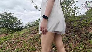 Thai Girl Helps Herself in Forest Outdoor Public