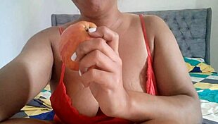 My stepdaughter touches her juicy pussy