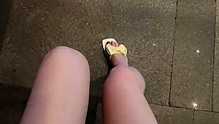 does shemale ting xuan stroll and pee outdoors?