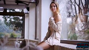 Perfect petite Russian model Diana Lark does solo striptease for Playboy