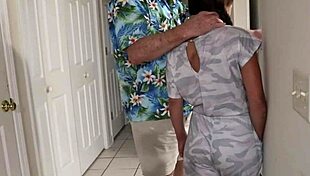 Petite amateur MILF works as service slave wearing anal tail plug gets double penetration cunt fucked with creampie