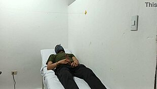 the kinky doctor strokes his cock in the office, getting all worked up.