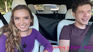 sexy teen fucking during road trip pulls over for a facial