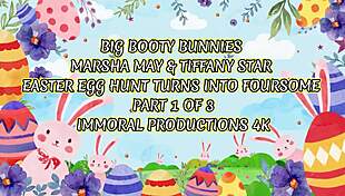 Easter bunny babes guzzle big black cocks in threesome