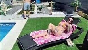 I spend time with my neighbor in the pool and playing foosball