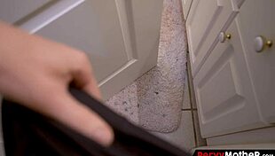 oh no, son caught masturbating to his wicked stepmom in the bathroom!