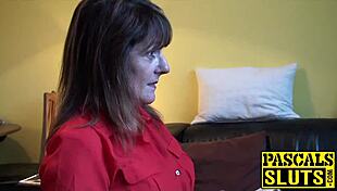 The delectable milf gives a blowjob to the maledom before he fucks her roughly