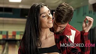 Stepmom and stepdaughter free use fucking in bowling alley group threesome