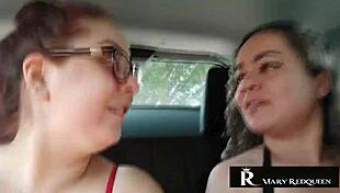 natasha sub sparks a wild chat in the car, flashing and talking with the redhead milf.
