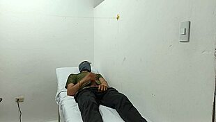 the kinky doctor strokes his cock in the office, getting all worked up.