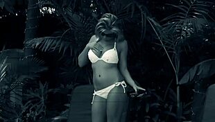 Outdoors in the sun, Aubrey Adams rubs herself and fucks passionately