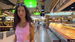 cumwalk in public supermarket - facial fetish outdoor blowjob 😏