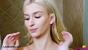 Picture-perfect blonde enjoys a refreshing shower