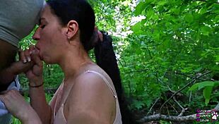 Young Black-Haired Beauty Makes Fat Cock Cum Deep In Forest