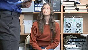 beautiful tattooed brunette caught fucking in the office