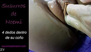 Four fingers penetrate her wet pussy during intense masturbation